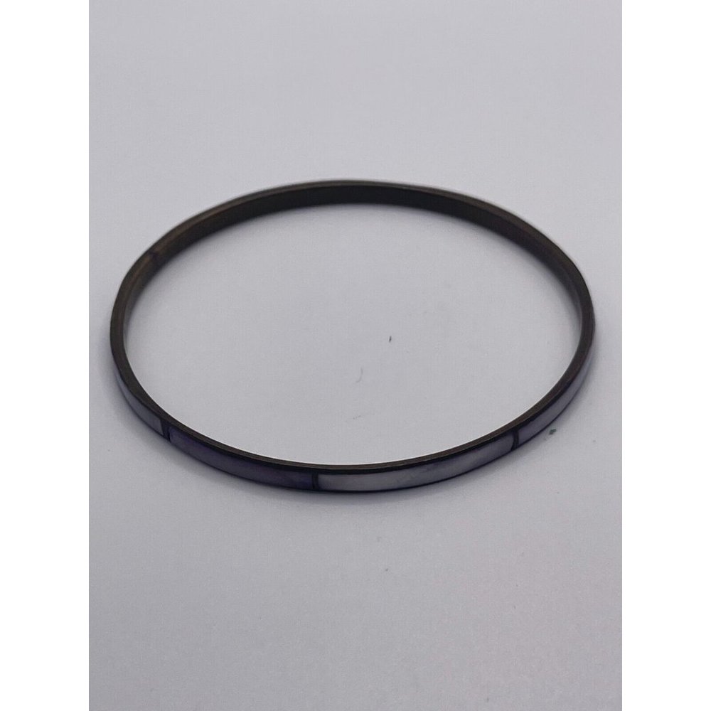 Mother of Pearl Like Inlay Brass Tone Thin Bangle Bracelet circumference 8 In.
